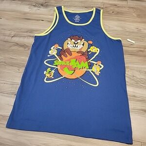 Space Jam Tank Top Shirt Mens Medium Blue‎ Sleeveless Cotton Tee NEW
